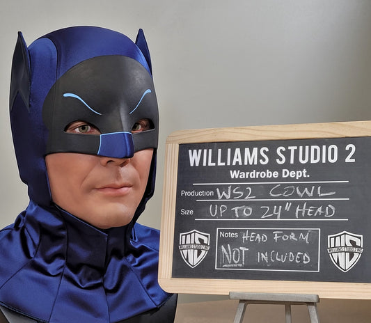WS2 Cowl hard shell covered in Blue Satin with painted mask and eyebrows