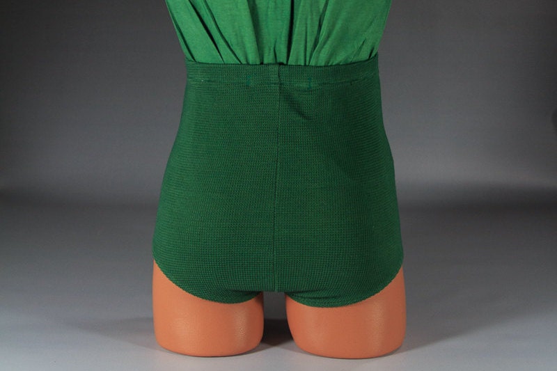 Green Retro High Waisted Wonder Boy superhero knit unisex shorts trunks