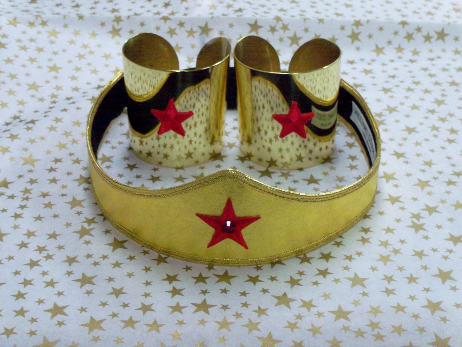 WS2 Brass Wonder Cuff with Red Star, lined with moleskin