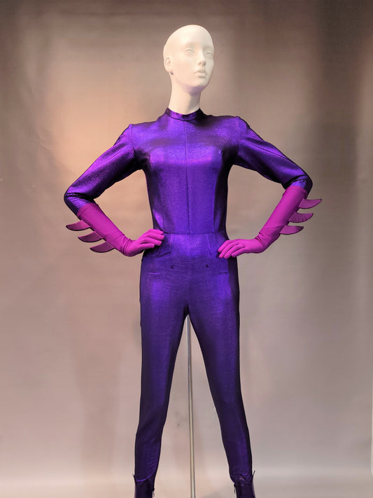 Fledermaus Frau Purple Lurex Bodysuit
